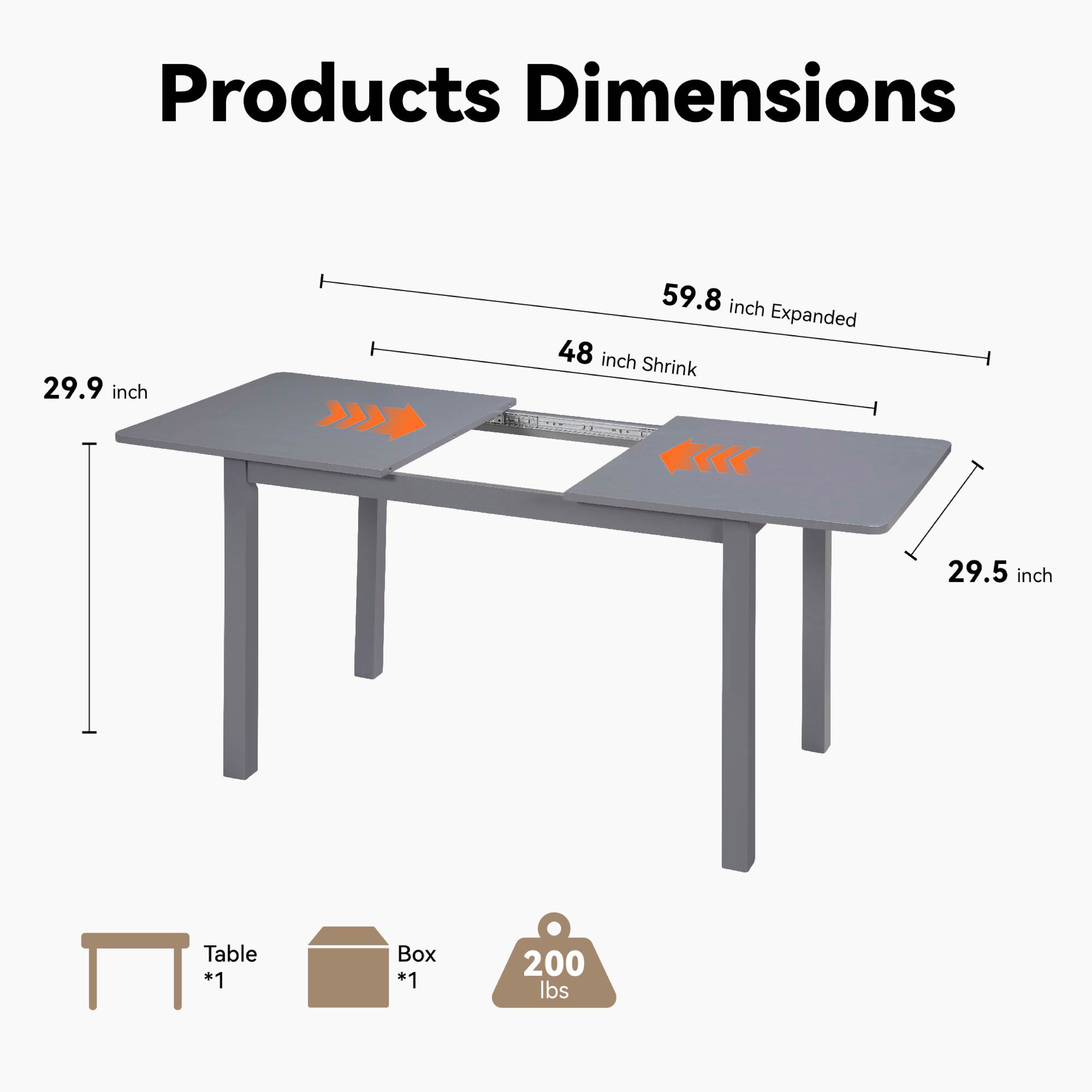59‘’ Extendable Dining Table, Modern House Dining Room Table for 4-8, Wooden Kitchen Table , Dining Room,  Working Office, Home Living Room Furniture for Small Space, Dark Gray